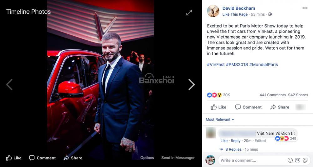 Bài đăng về xe VinFast trên facebook của David Beckham 3