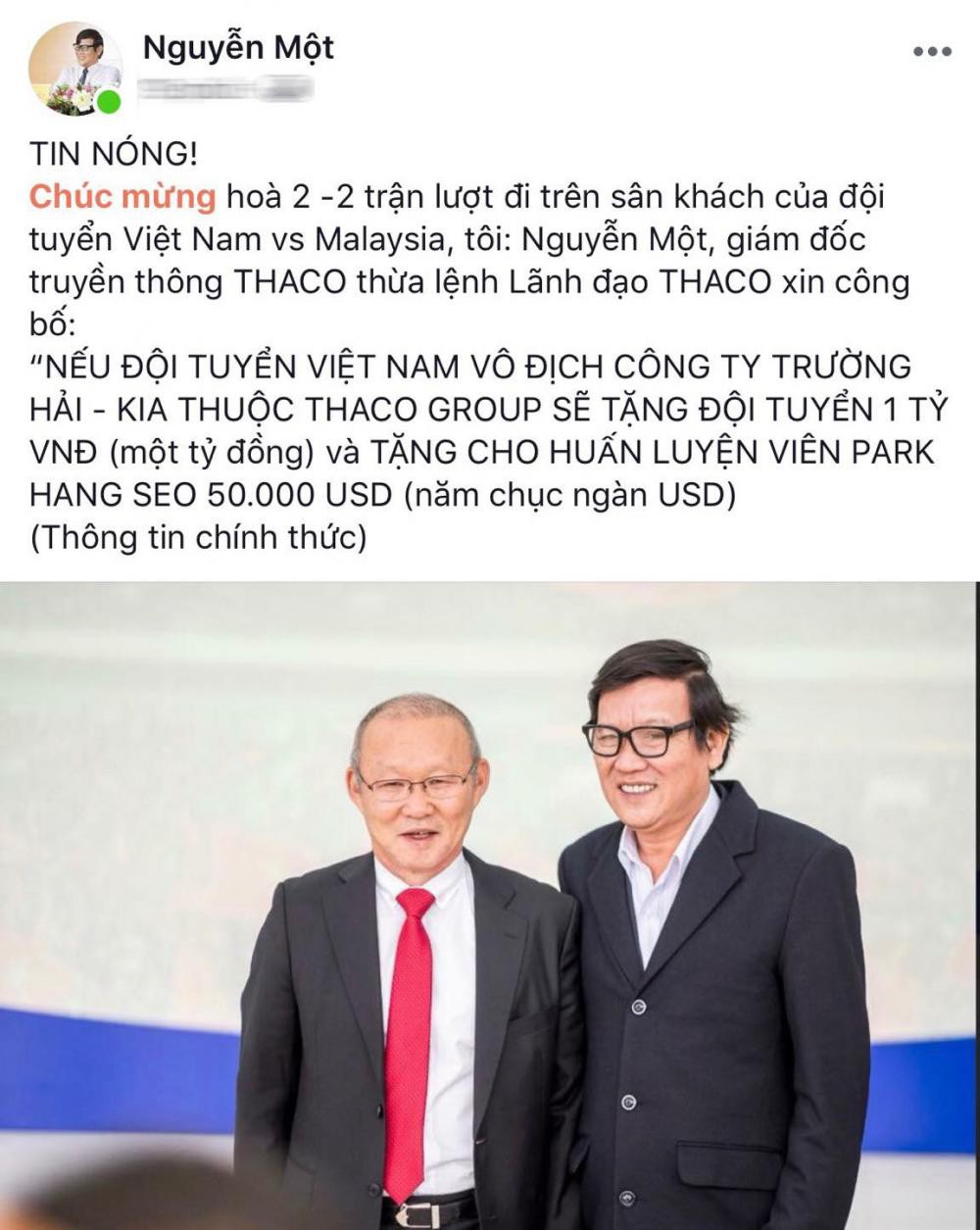 Thaco treo thưởng “khủng” nếu tuyển Việt Nam vô địch AFF Cup 2018 1