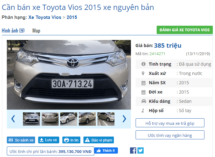 Giá xe Toyota Vios 2015