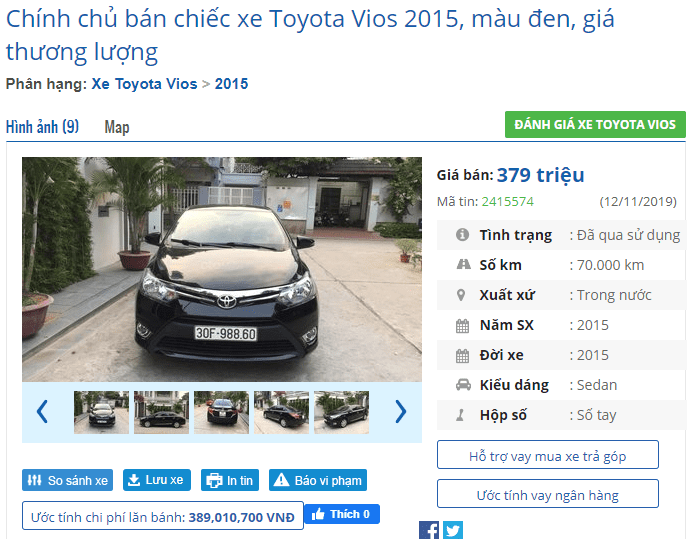 Giá xe Toyota Vios 2015 màu đen