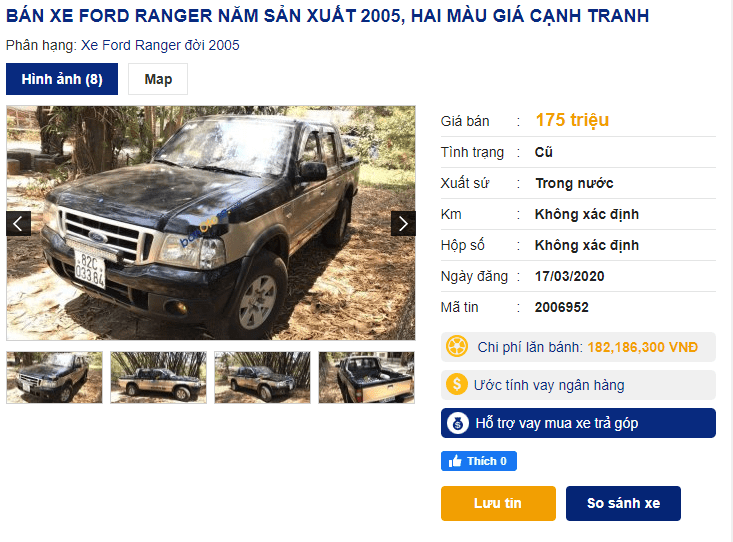 Ford Ranger 2005 có giá bán 175 triệu đồng