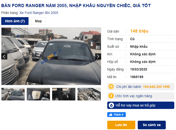 Ford Ranger 2005 có giá 185 triệu đồng