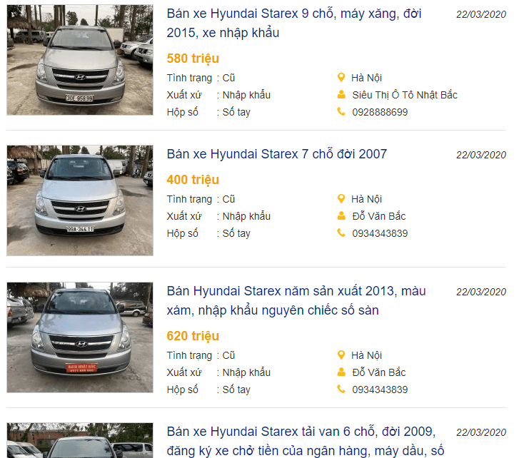 Hyundai Starex cũ đang rao bán với nhiều phiên bản khác nhau