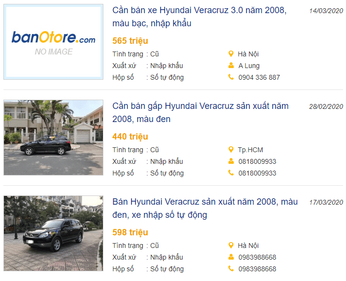 Hyundai Veracruz được đăng bán trên Banotore.com