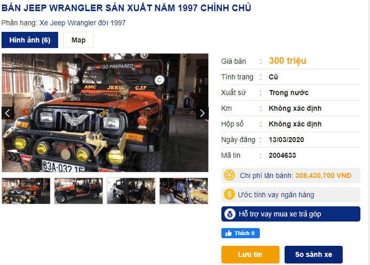 Xe Jeep 1997 có giá 300 triệu đồng