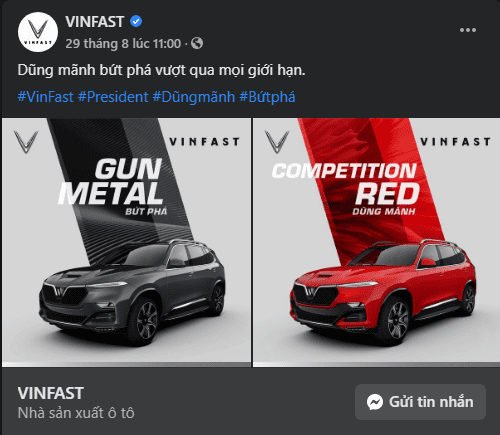 Hình ảnh màu sắc ngoại thất mới của VinFast President
